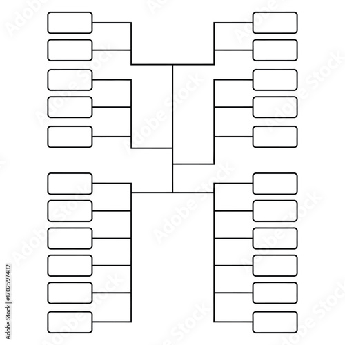Blank single-elimination tournament bracket template with 16 slots and clean black and white design on vertical white background