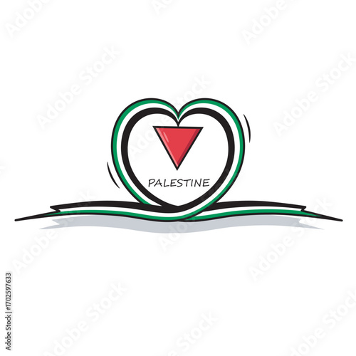 Palestine Ribbon Flag Heart Shaped Shiny Wavy Awareness Ribbon Flag Of Palestine Vector Illustration