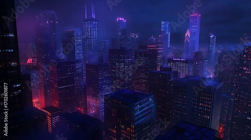 Stunning chicago cityscape illuminated with colorful lights against dark sky picture