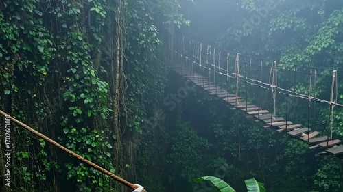 Misty jungle rope bridge