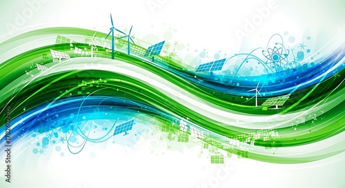 Clean energy wave graphic showcasing sustainable technologies concept