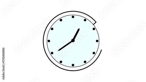 Modern clock animation on clean white background, minimal flat design, time management concept, business schedule reminder motion graphic.