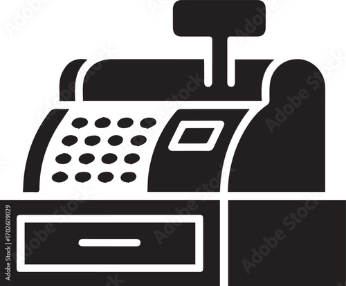 solid vintage cash register icon for retail and payment system