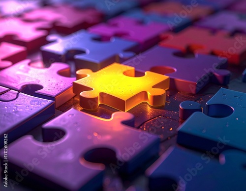 jigsaw puzzle piecesA Single Yellow Puzzle Piece Standing Out