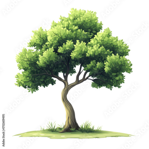 Cartoon illustration of a green tree isolated on transparent background