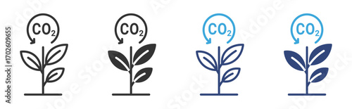 CO2 Emmision Reduction icon  set, a plant with leaves absorbing CO₂, symbolizing carbon capture or sustainability , vector illustration. 