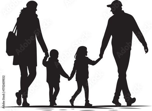 Silhouette of a Family Walking Together vector