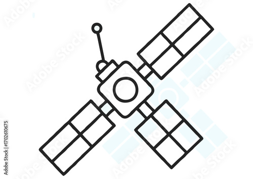 Satellite outline symbolizing space technology and communication with copy space