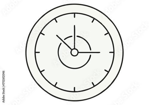 Stylized round clock with hands on a light background, vector illustration 