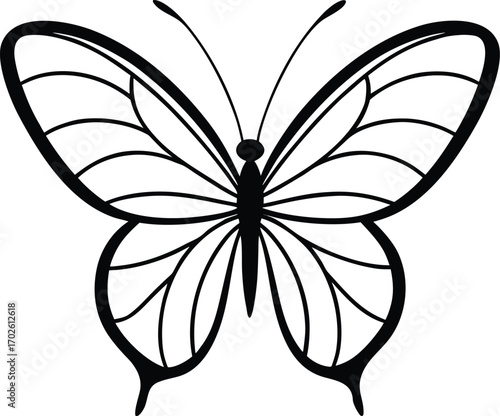 Simple Butterfly Outline Illustration for Coloring Book or Graphic Design Element on white background