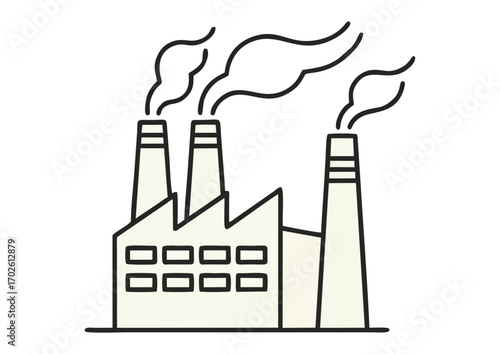 Stylized industrial factory outline with smokestacks for manufacturing concept and copy space
