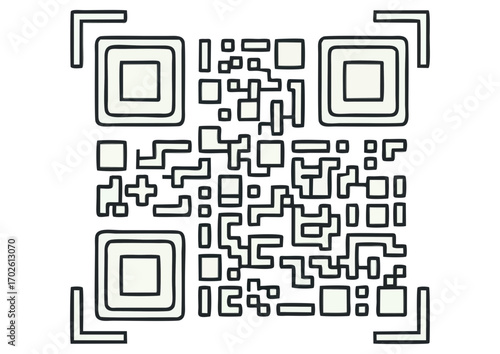 Stylized QR code with square patterns and outlines for digital information access and copy space
