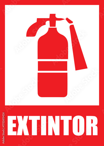 Fire extinguisher sign for establishment in red