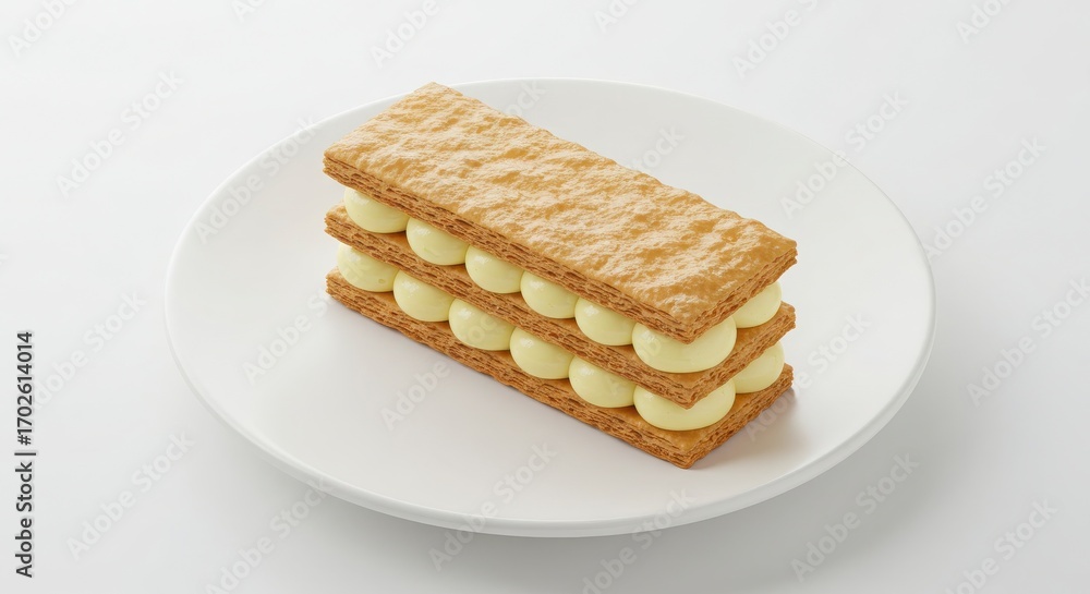 © Whiter Rainbow - Plate of vanilla slice mille-feuille isolated on white background for dessert or snack uses © Whiter Rainbow - Plate of vanilla slice mille-feuille isolated on white background for dessert or snack uses
