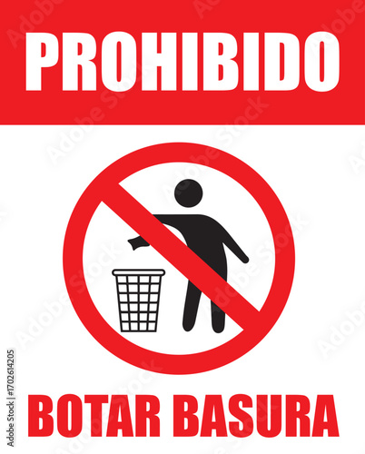 Rótulo para áreas públicas de prohibido botar basura en este sitio