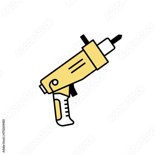 Yellow putty gun on a transparent background with space for copying