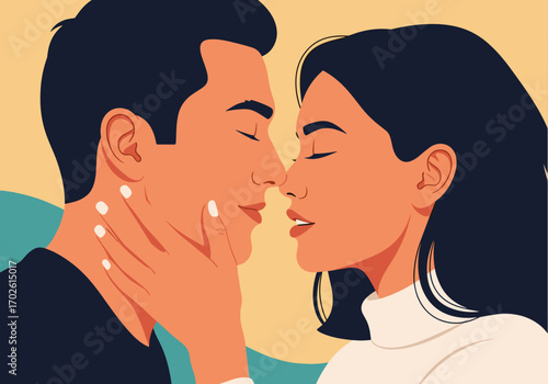 Romantic couple sharing an intimate moment with closed eyes and a gentle touch evoking deep connection and affection