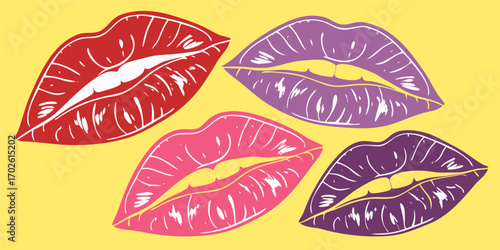 Collection of diverse lip illustrations showcasing different shapes styles and expressions for beauty and design projects