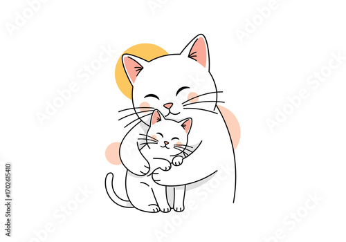 A tender embrace two adorable white kittens sharing a warm loving hug surrounded by soft pastel hues