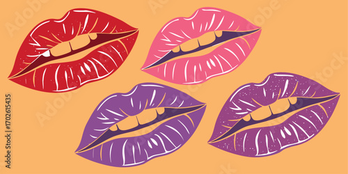 Collection of four distinct lip illustrations showcasing various shapes and styles