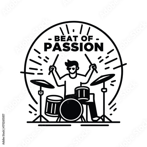 Drummer playing with passion drums drumsticks