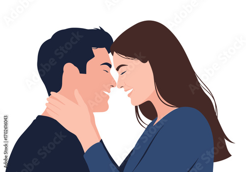 A romantic illustration depicting a couple sharing a tender moment of love and affection together