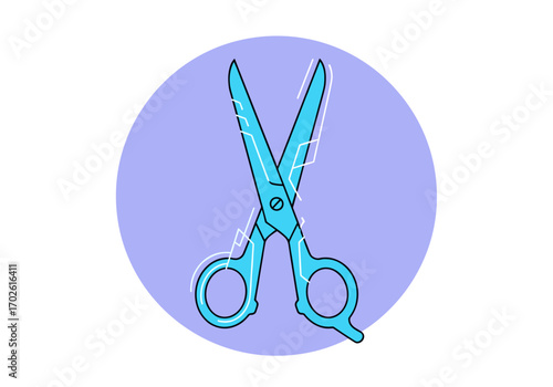Creative blue scissors illustration for professional hairdressing and crafting projects
