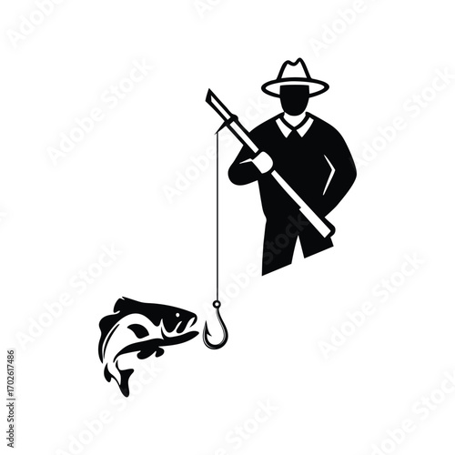 Fishing hunting with fishing hook silhouette vector icon illustration