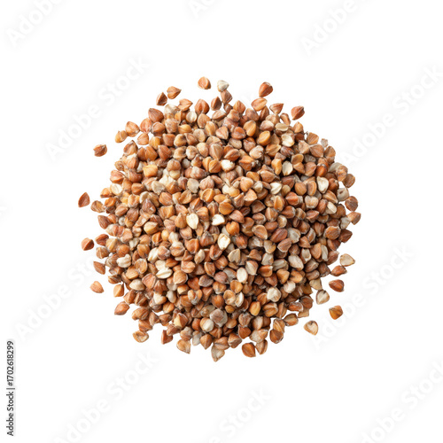 Raw Buckwheat Groats, Heap of Brown Buckwheat Grains, Top View