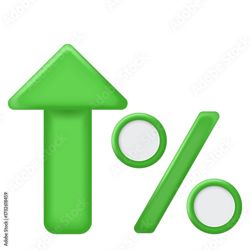 3d green  percent up sign vector art 