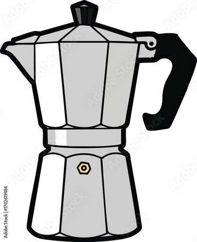 Italian stovetop espresso maker moka pot coffee maker vector illustration for cafe design