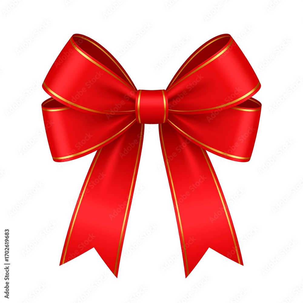 Fototapeta premium Red ribbon bow on white background