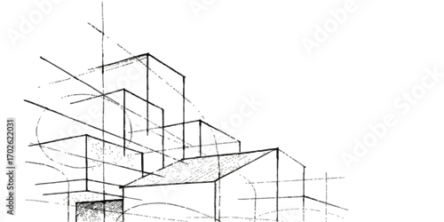 Obraz Abstract architectural blueprint of a building structure with white lines