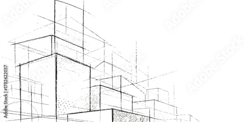 Architectural drawing of a building design, illustrating a detailed sketch of a house plan for a new construction project