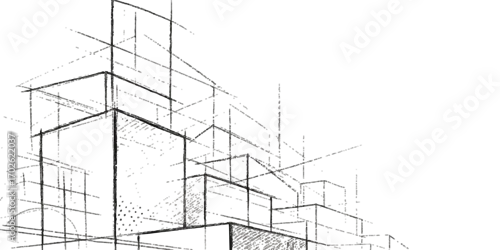 Fototapeta Architectural drawing of a building design, illustrating a detailed sketch of a house plan for a new construction project