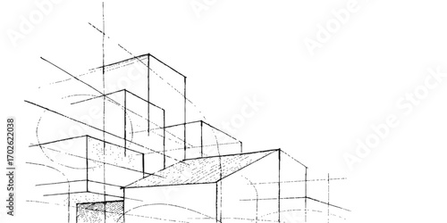 Architectural abstract background of a blueprint design with a vector drawing of a house on a building plan sketch