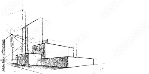 Vector sketch of an architectural house blueprint and construction plan design