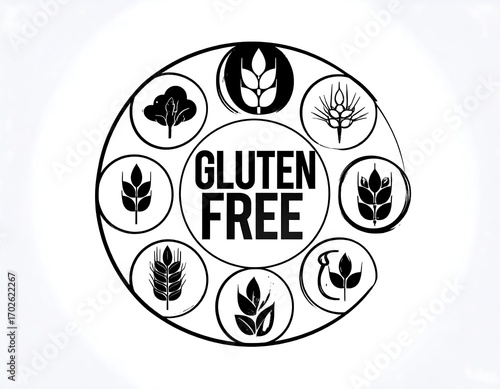 Gluten-free circular graphic with wheat icons
