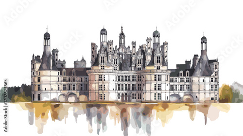 Chateau de Chambord . Chateau de Chambord  watercolor vector illustration