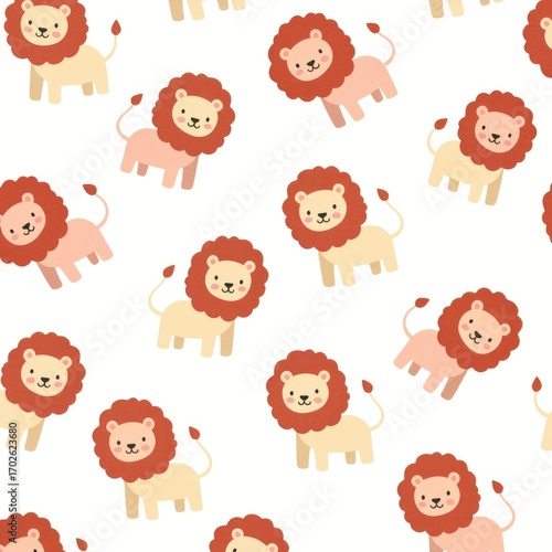 Cute Cartoon Lions Seamless Pattern repeat texture background adorable animal animals wildlife mane orange beige yellow pink child