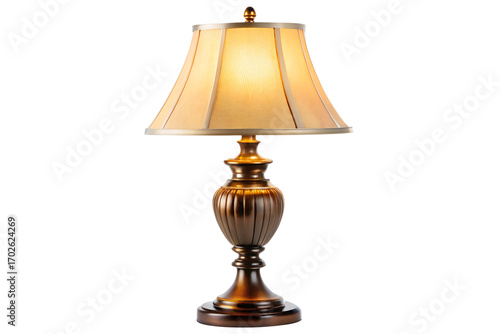 Antique table lamp with ornate base isolated on white background