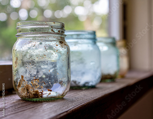 Vintage Mason Jars on Florida Farmhouse Windowsill - Southern Preservation