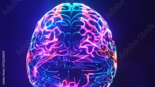 Neon brain, stylized, 3D render