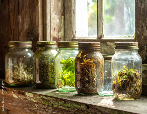 Vintage Mason Jars on Florida Farmhouse Windowsill - Southern Preservation