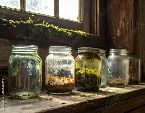 Vintage Mason Jars on Florida Farmhouse Windowsill - Southern Preservation
