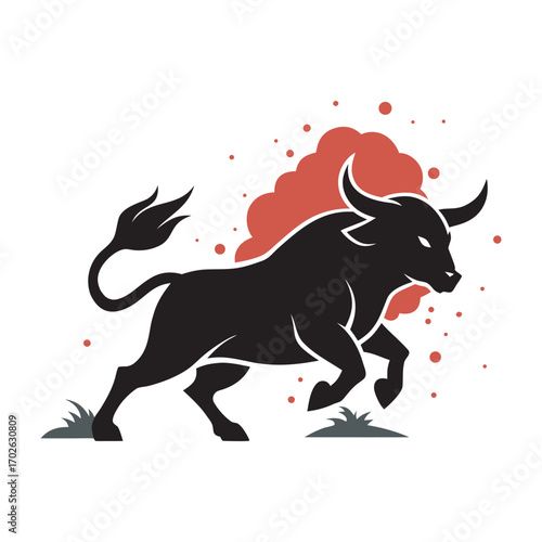 Charging Strong Ox Silhouette Logo Design