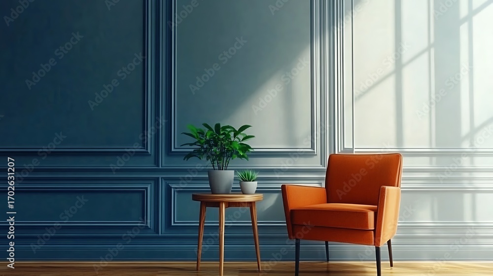 Fototapeta premium Beautiful Apartment, Sofa, Chair, Dining Table wall Mockup Interior design of modern living room