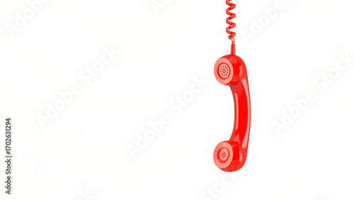 Canvastavla Red telephone handset hanging on white background