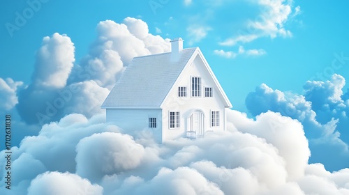 Wallpaper Mural Dreamy White House Floating in Clouds, Whimsical Architecture on Sky Background Torontodigital.ca