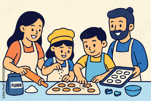 vector illustration of a Parents and kids baking cookies